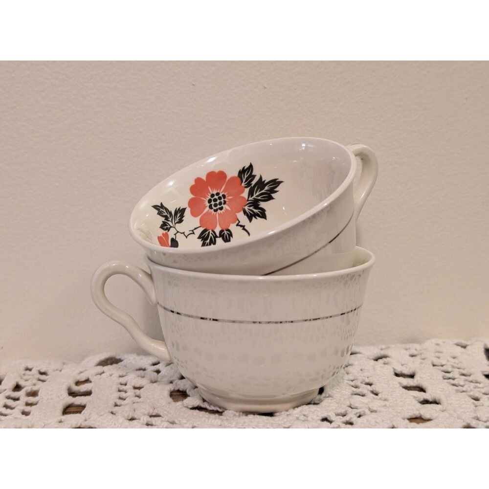 Vintage Hall China Wild Rose Teacups Set of 2 Superior Quality
